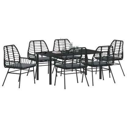 7-Delige Tuin Eetset Met Kussens Zwart Poly Rattan