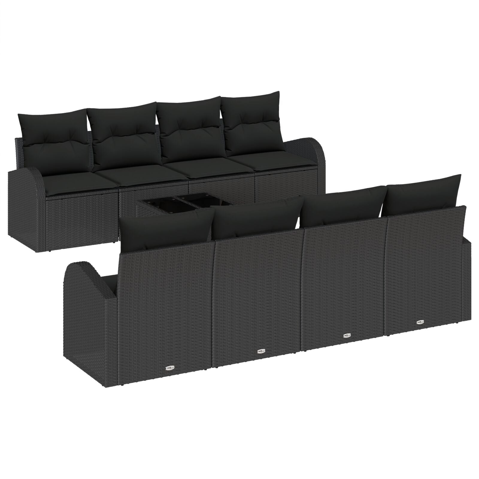 9-delige Tuin Sofa Set met Kussens Zwart Poly Rattan