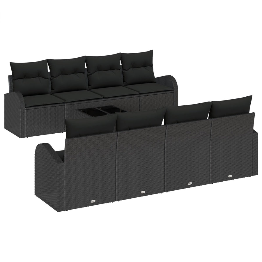 9-delige Tuin Sofa Set met Kussens Zwart Poly Rattan