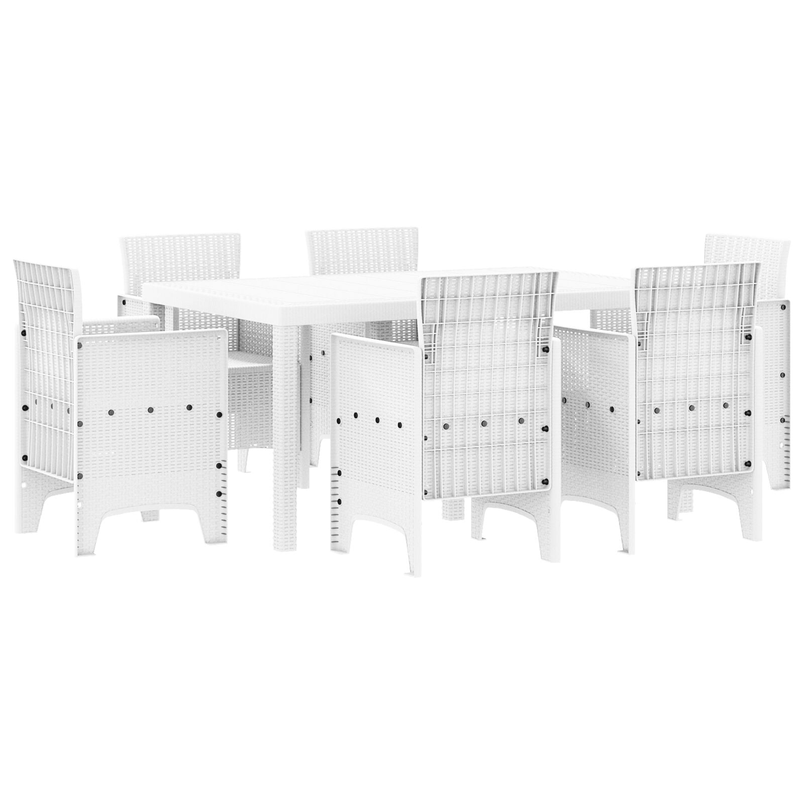 7-Delige Tuindining Set Wit Poly Rattan