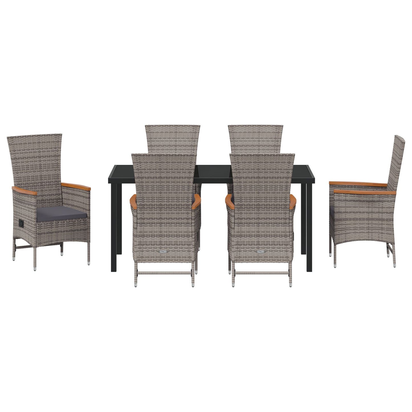 7-Delige Tuin Eetset Met Kussens Grijs Poly Rattan