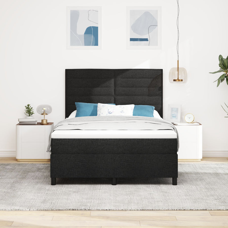 Boxspringbed Met Matras Stof Zwart 140 x 190 cm Lijnen ontwerp