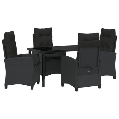 5-Delige Tuinset Met Kussens Zwart Poly Rattan