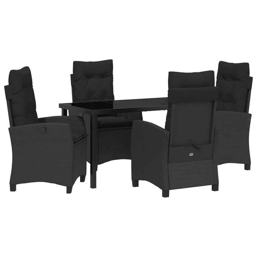 5-Delige Tuinset Met Kussens Zwart Poly Rattan