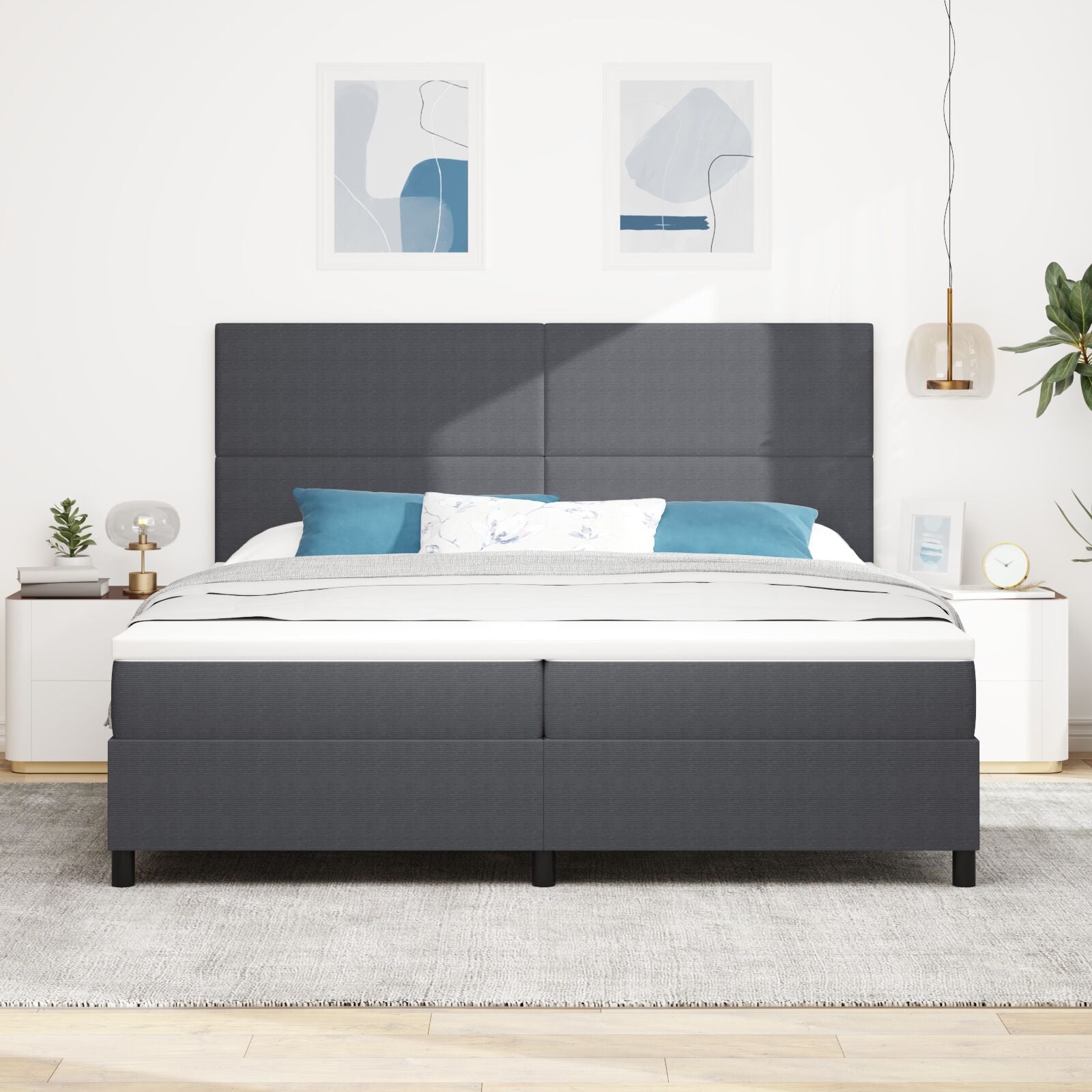 Boxspring Bed Met Matras Donkergrijs 200X200 Cm Corduroy Stof
