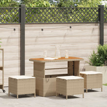 4-Delige Tuin Eetset Met Kussens Poly Rattan Acacia 110 cm Beige en crème 3 krukken