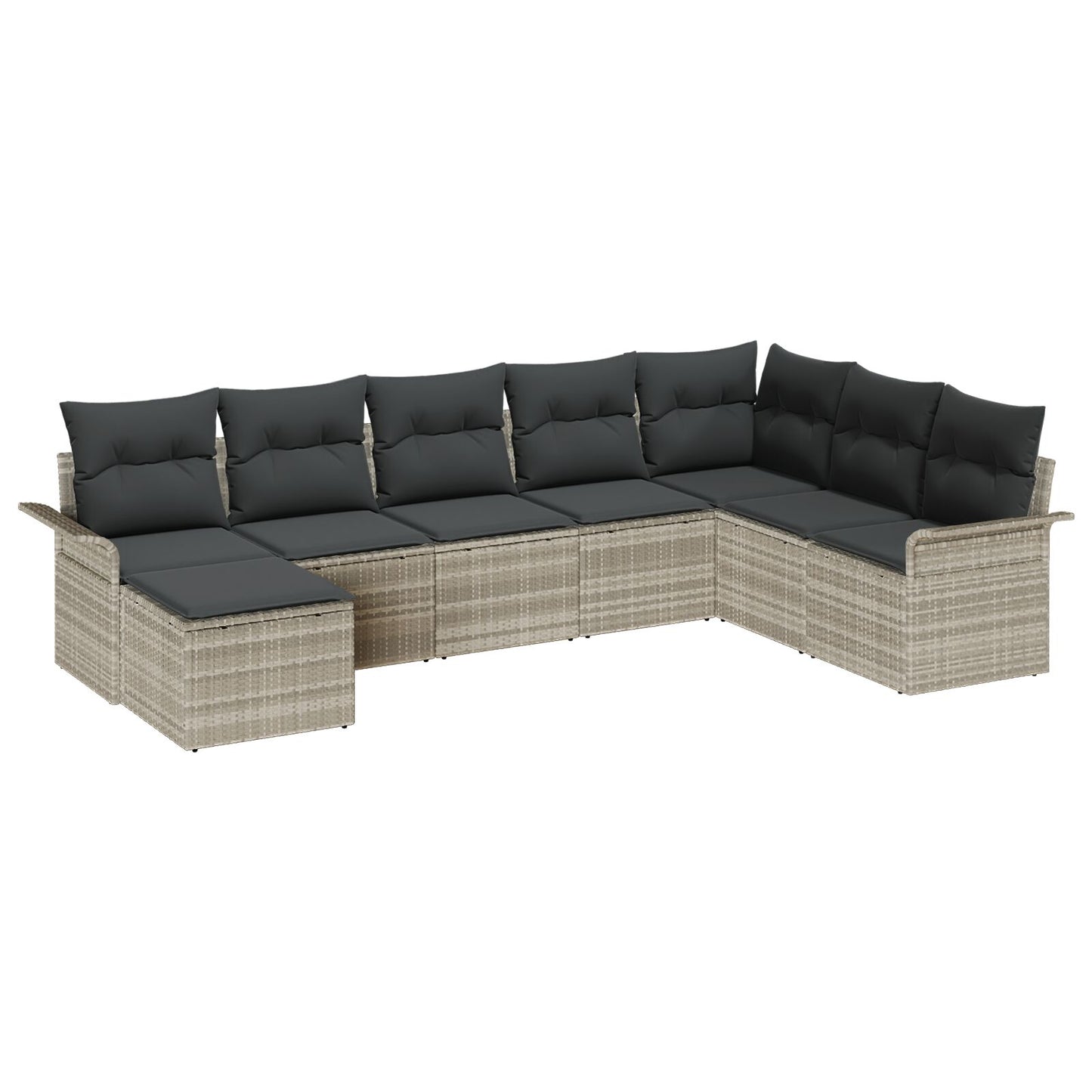 8-Persoons Tuin Sofa Set Met Kussens Lichtgrijs Poly Rattan