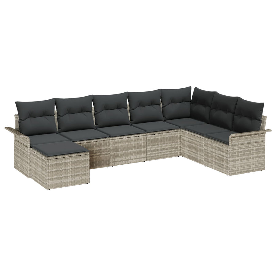 8-Persoons Tuin Sofa Set Met Kussens Lichtgrijs Poly Rattan