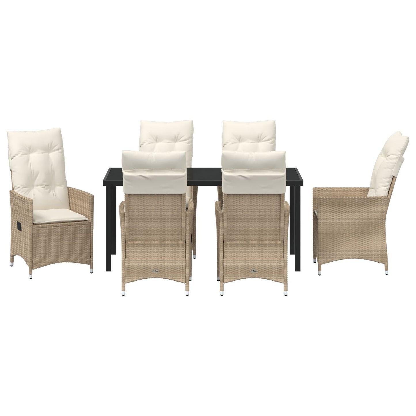 7-Delige Tuinset Met Kussens, Beige Poly Rattan