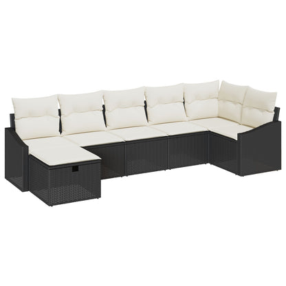 7-Delige Tuinbank Set Met Kussens Zwarte Poly Rattan