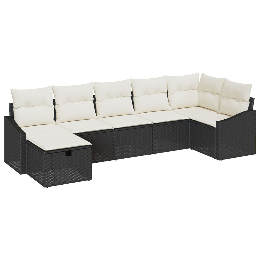 7-Delige Tuinbank Set Met Kussens Zwarte Poly Rattan