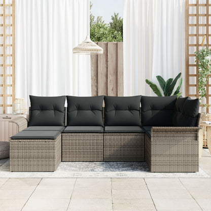 6-Delige Tuinbankset Met Kussens Grijs Poly Rattan