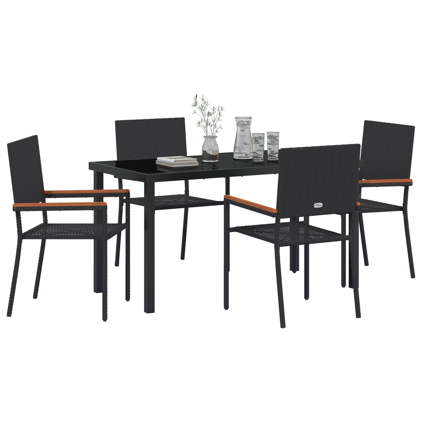 5-Delige Tuin Eetset Zwart Poly Rattan