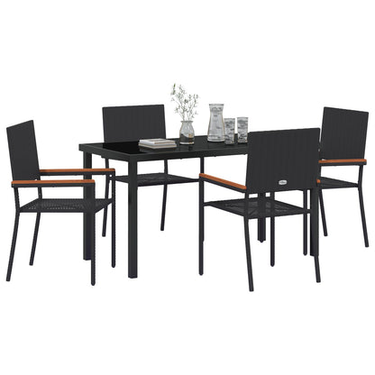 5-Delige Tuin Eetset Zwart Poly Rattan