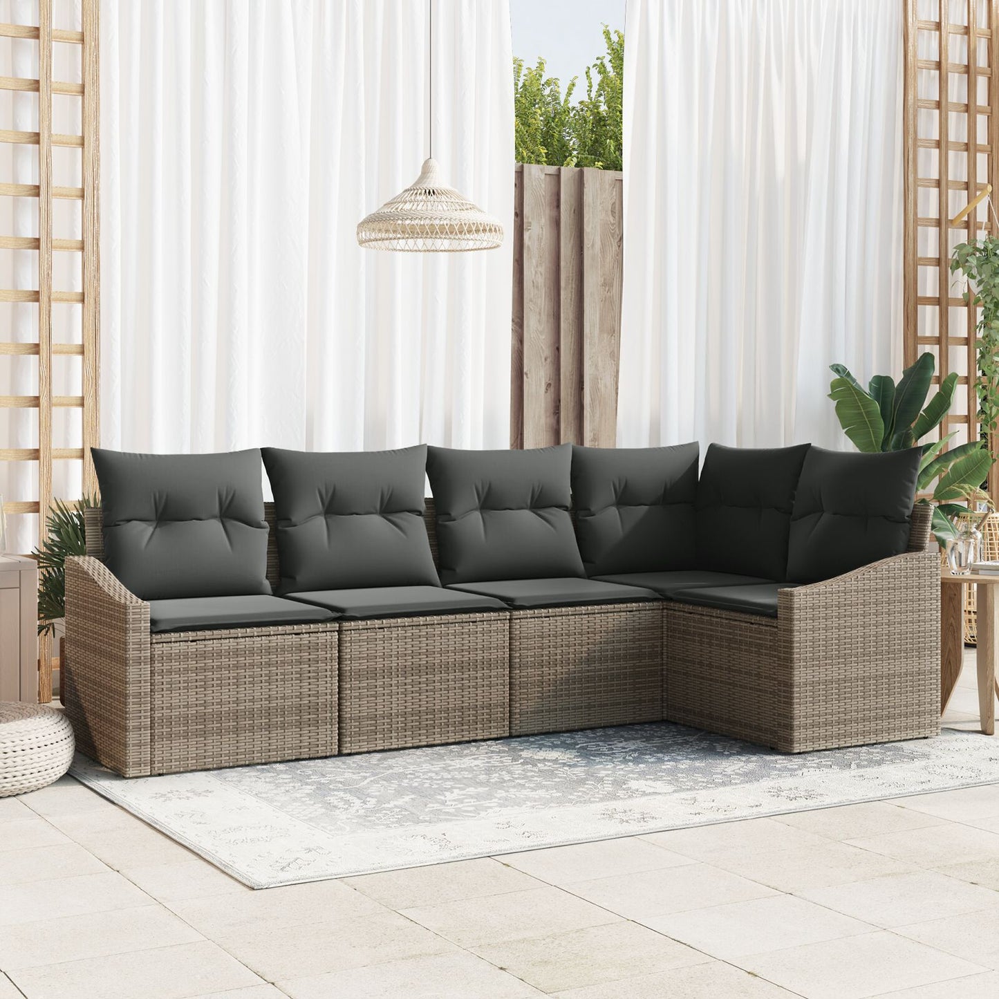 5-Delige Tuin Sofa Set Met Kussens Poly Rattan Grijs zonder tafel