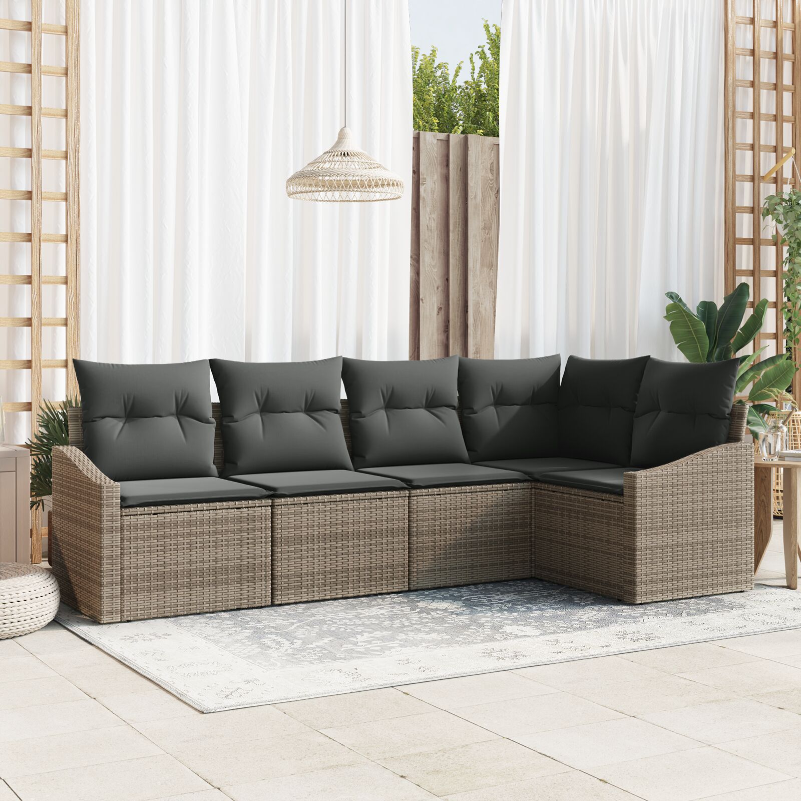 5-Delige Tuin Sofa Set Met Kussens Poly Rattan Grijs zonder tafel