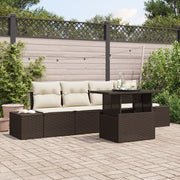 Loungeset poly rattan 5-delig bruin crème