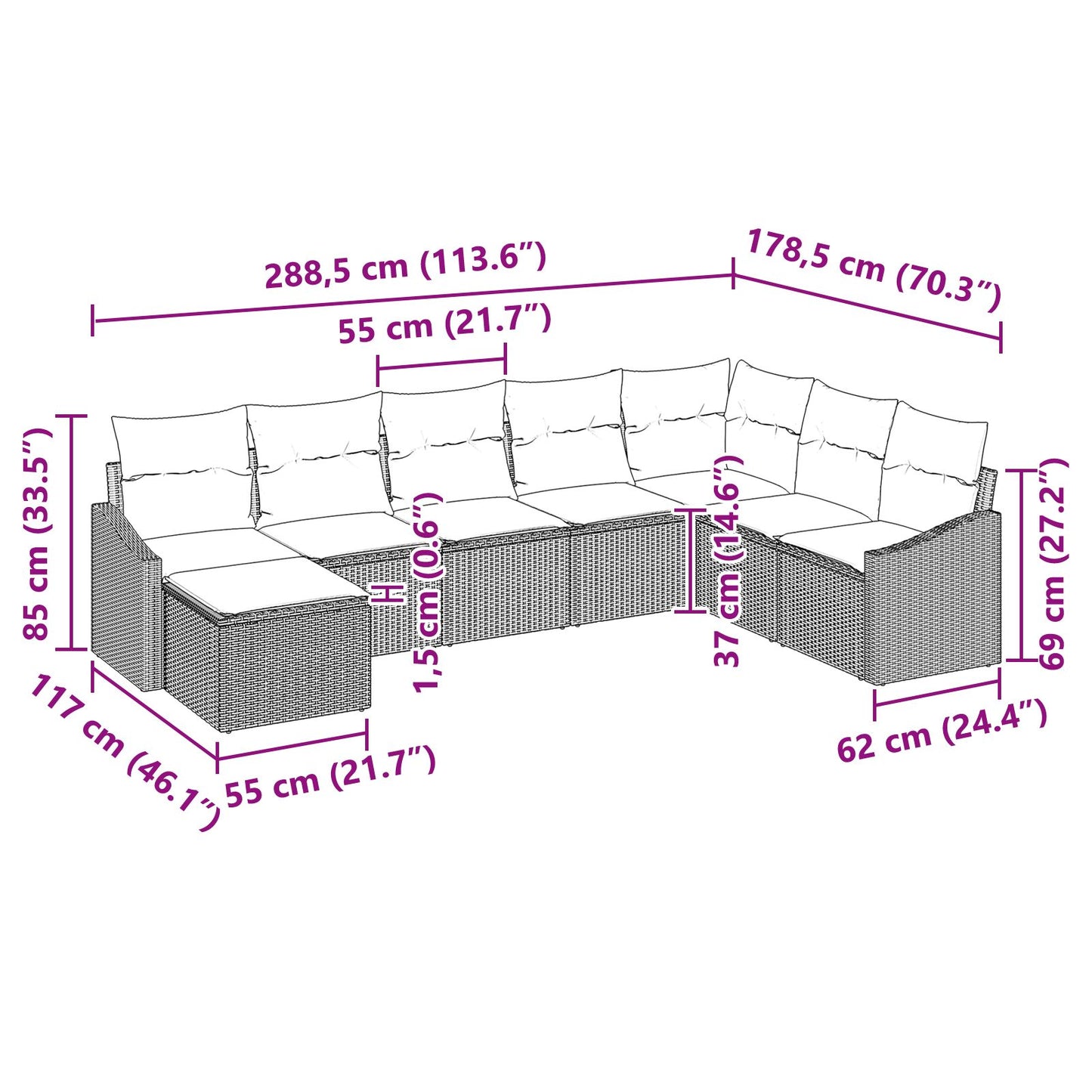 8-Delig Tuin Sofa Set Met Kussens Beige Poly Rattan