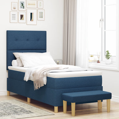 Boxspring Bed Met Matras & Bank Stof Blauw 80 x 200 cm Knoopgetuft