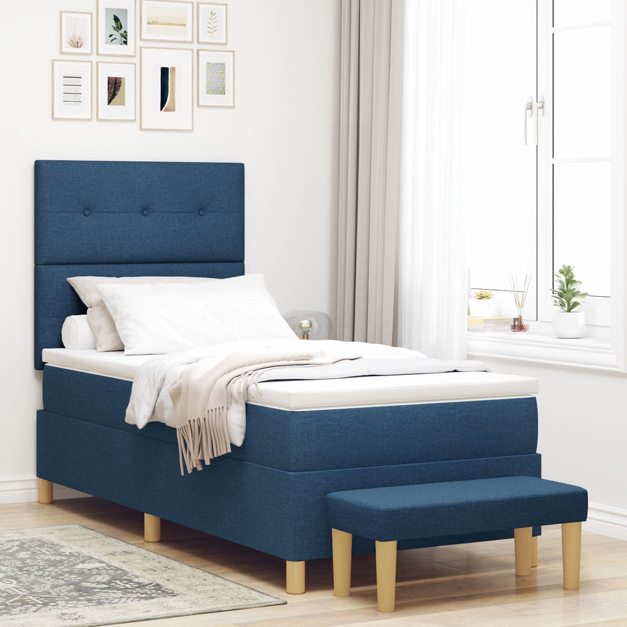Boxspring Bed Met Matras & Bank Stof Blauw 80 x 200 cm Knoopgetuft