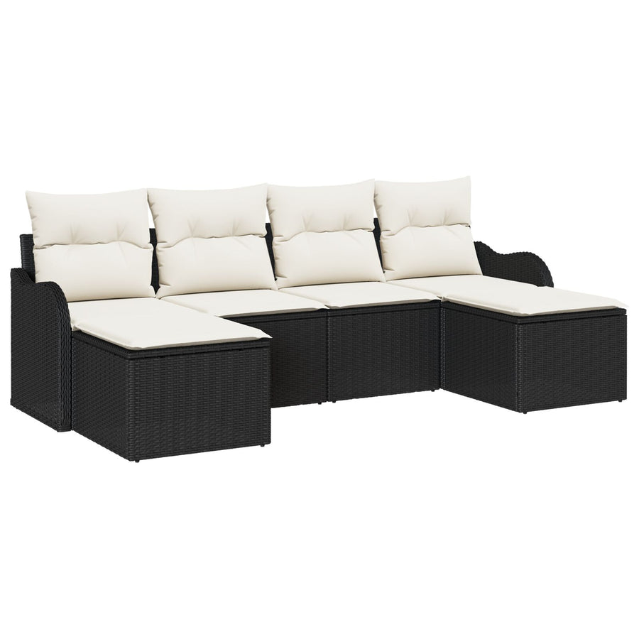 6-delige Tuinsofaset met kussens Zwart Poly Rattan, vidaXL 2-persoons Tuinsofa met kussens Zwart Poly Rattan