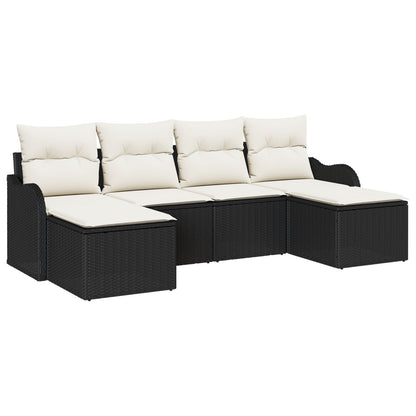 6-delige Tuinsofaset met kussens Zwart Poly Rattan, vidaXL 2-persoons Tuinsofa met kussens Zwart Poly Rattan
