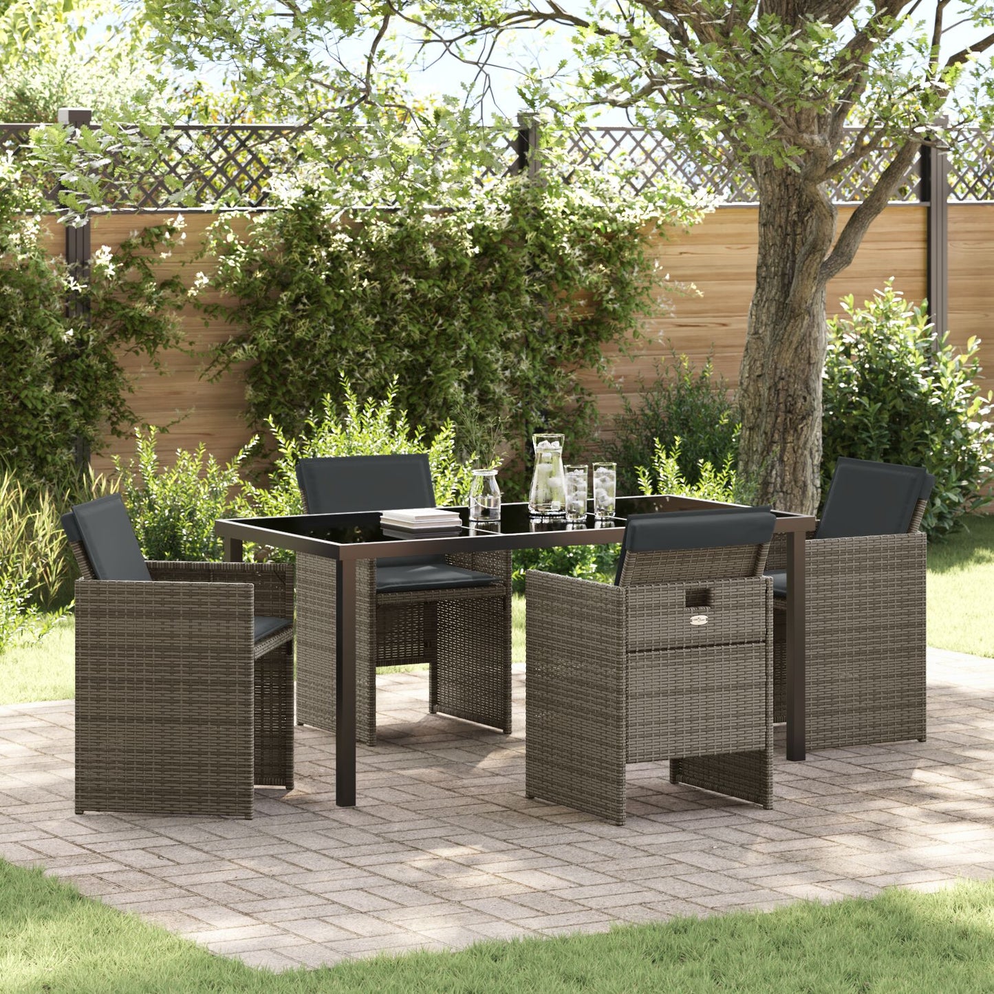 5-Delige Tuin Eetset Met Kussens Grijs Poly Rattan