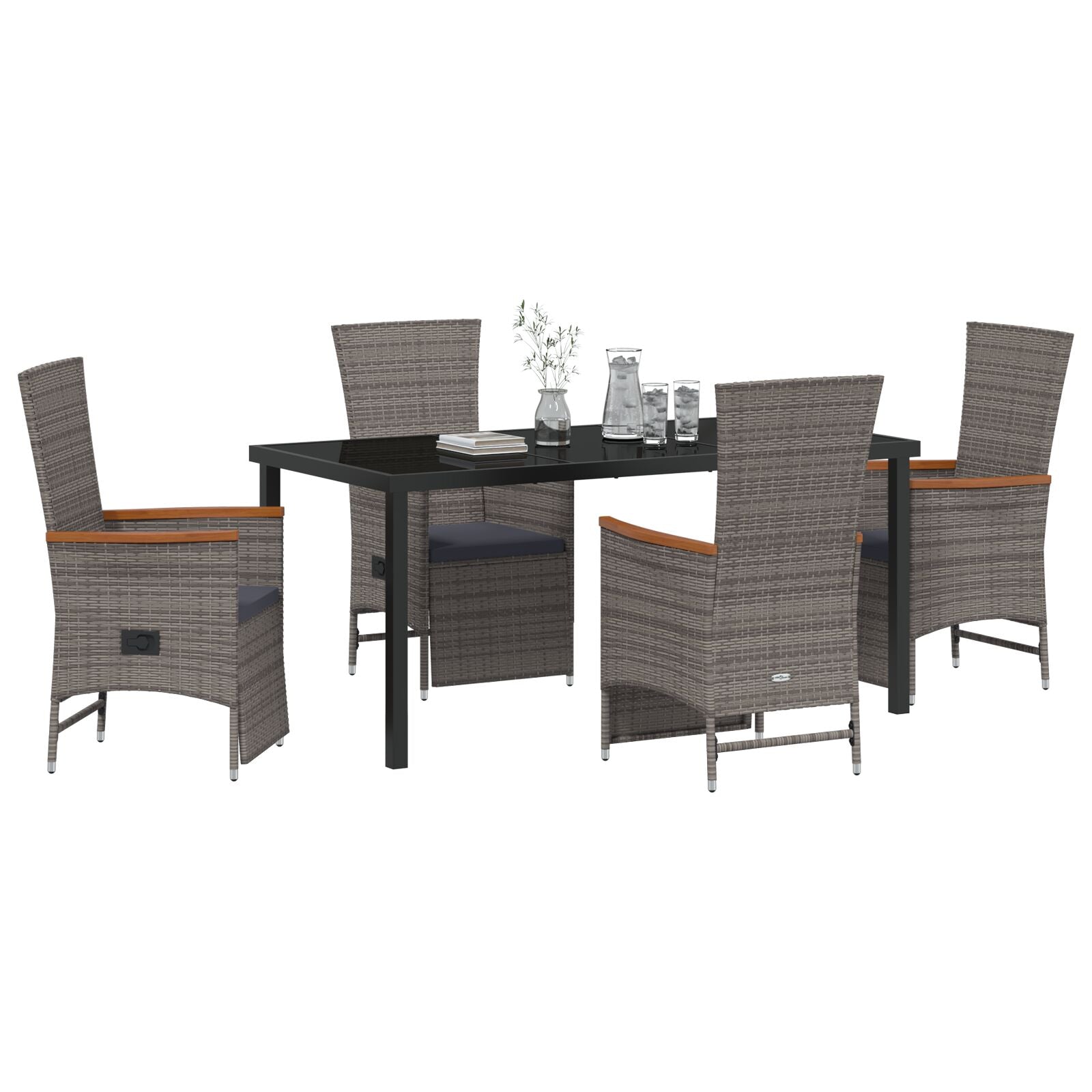 5-Delig Tuin Eetset Met Kussens Grijs Poly Rattan