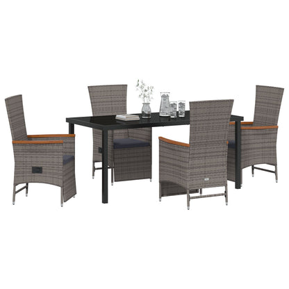 5-Delig Tuin Eetset Met Kussens Grijs Poly Rattan
