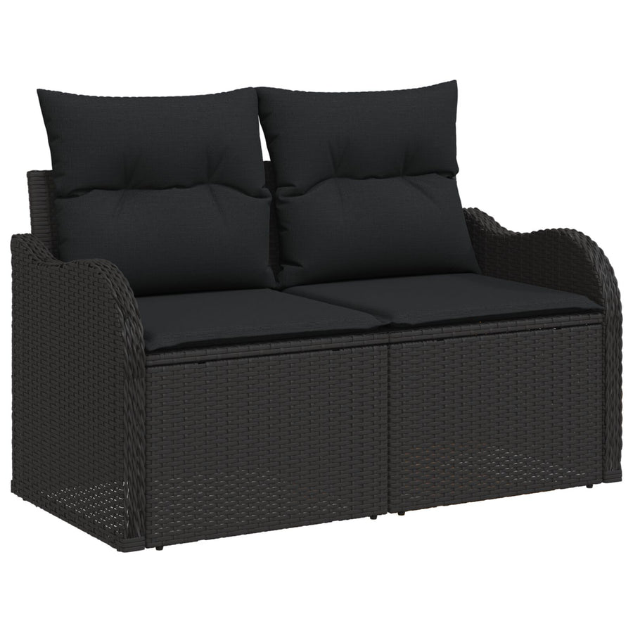 7-Delige Tuin Sofa Set Met Kussens Zwart Poly Rattan