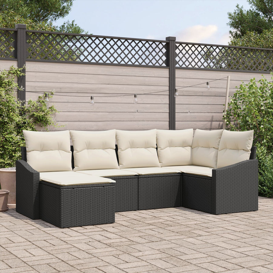 6-Delige Tuinsalon Set Met Kussens Zwart Poly Rattan