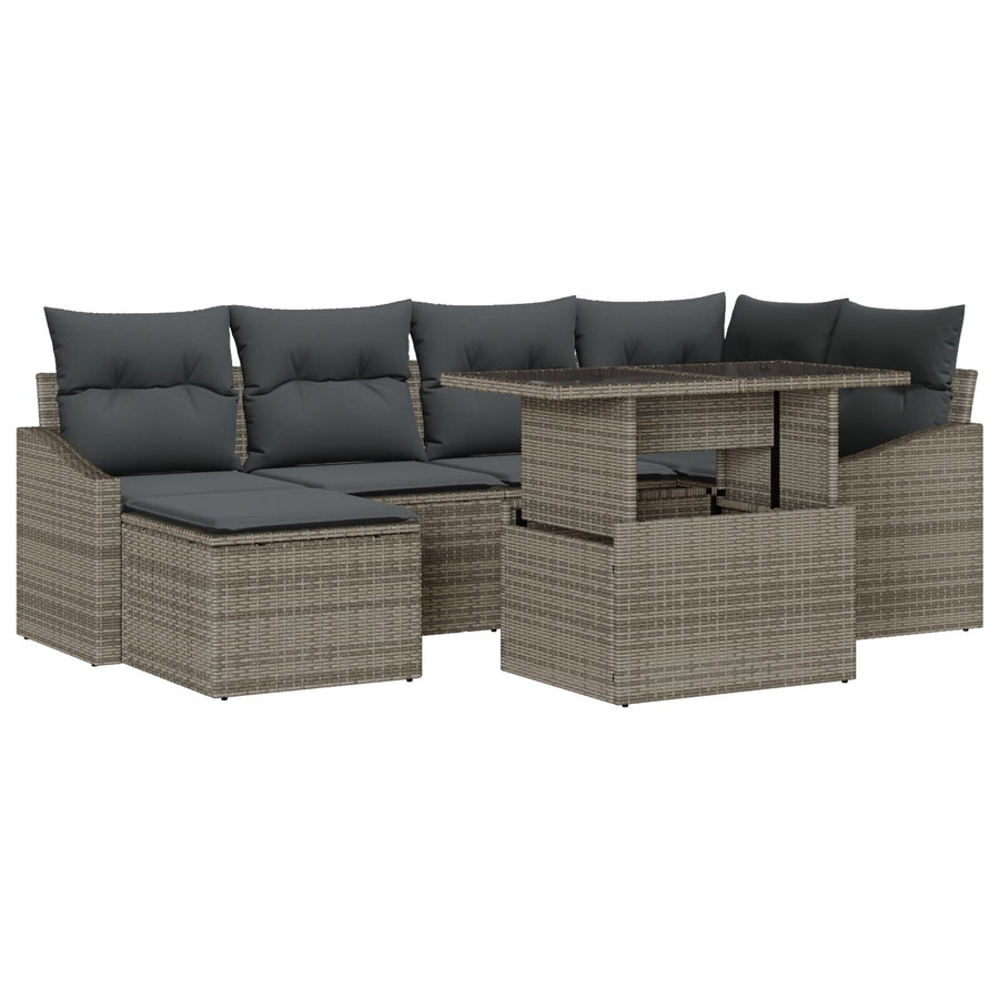 7-Delige Tuin Sofa Set Met Kussens Grijs Poly Rattan