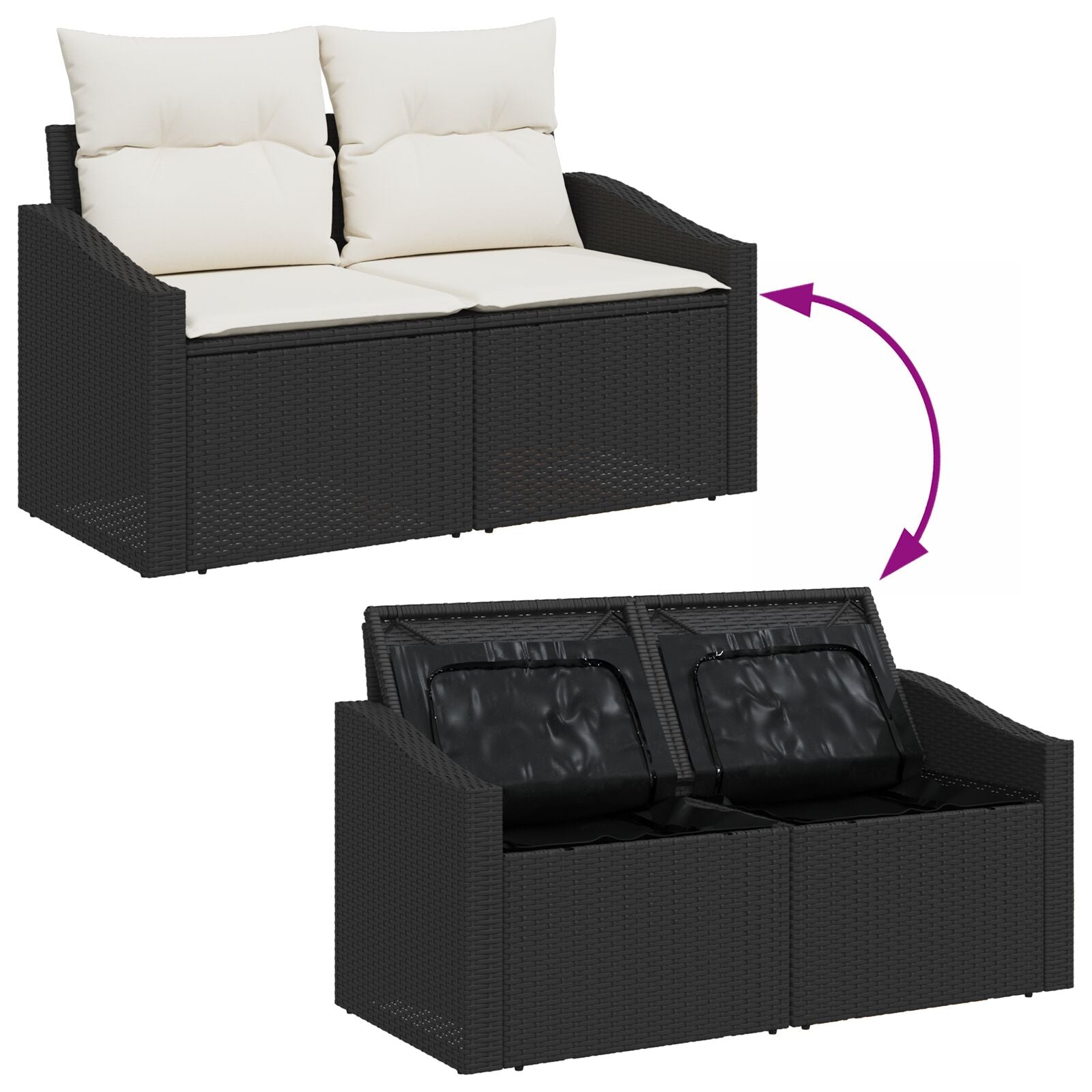 Tuinbank Set Set Van 7 Zwart Pe Rattan Buitenbank Rechthoekig