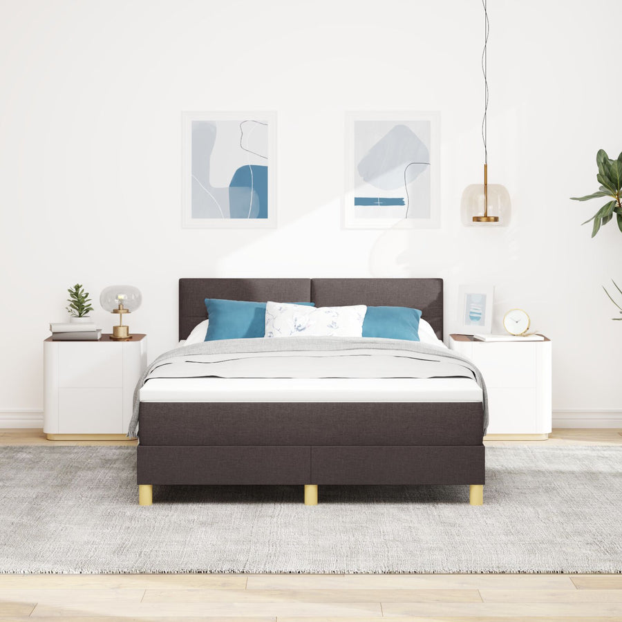 Boxspringbed Met Matras Stof Donkerbruin 140 x 200 cm Knoop-geplooid