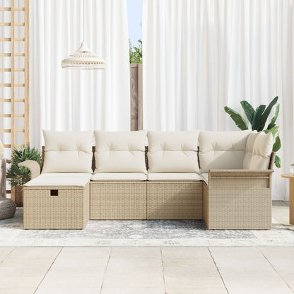 6-Delige Tuinstoelen Set Met Kussens Beige Poly Rattan