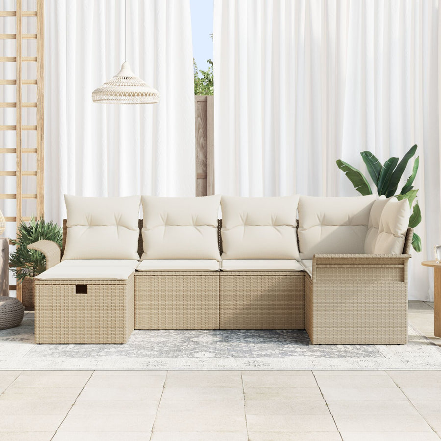 6-Delige Tuinstoelen Set Met Kussens Beige Poly Rattan