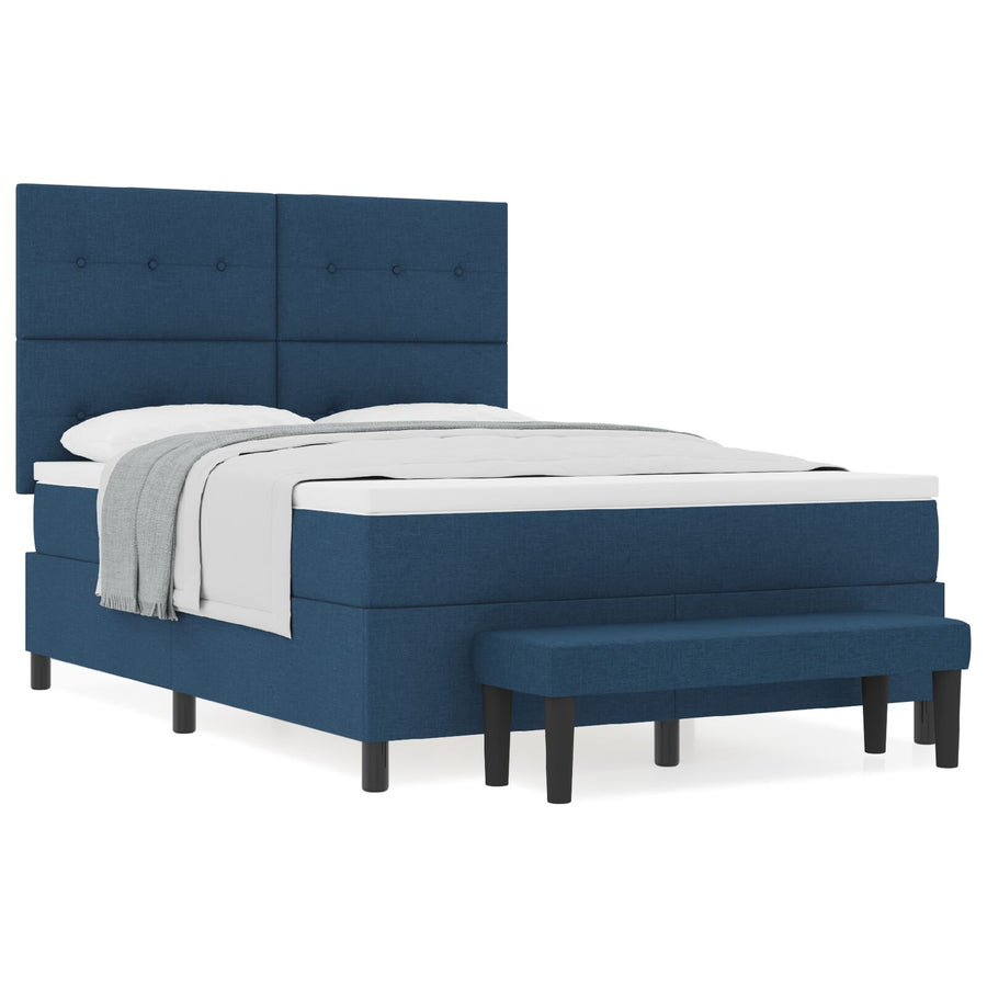 Boxspringbed Met Matras & Bank Stof Blauw 160 x 200 cm Knoop tufted
