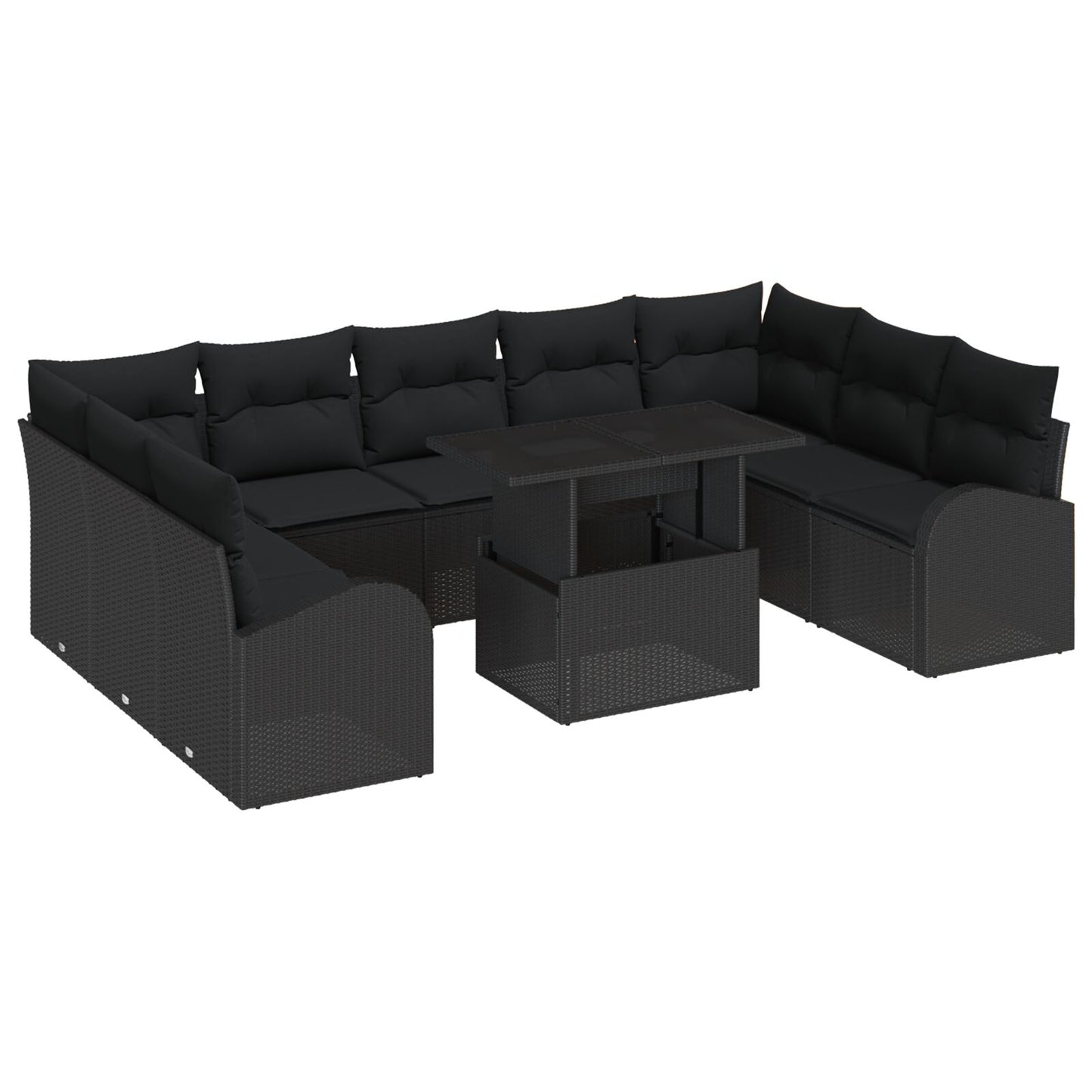 10-Delige Tuinsalonset Met Kussens Zwart Poly Rattan