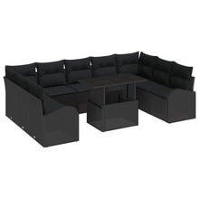 10-Delige Tuinsalonset Met Kussens Zwart Poly Rattan