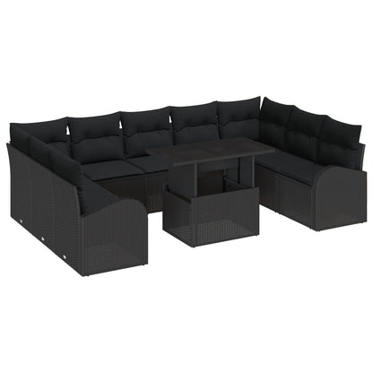 10-Delige Tuinsalonset Met Kussens Zwart Poly Rattan