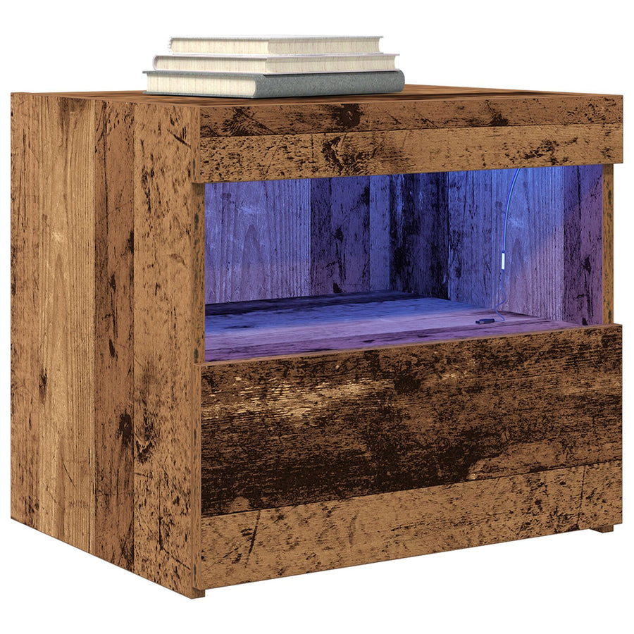 Nachtkastjes Met Led-Lampen 2 Stuks Oud Hout 50X40X45 Cm