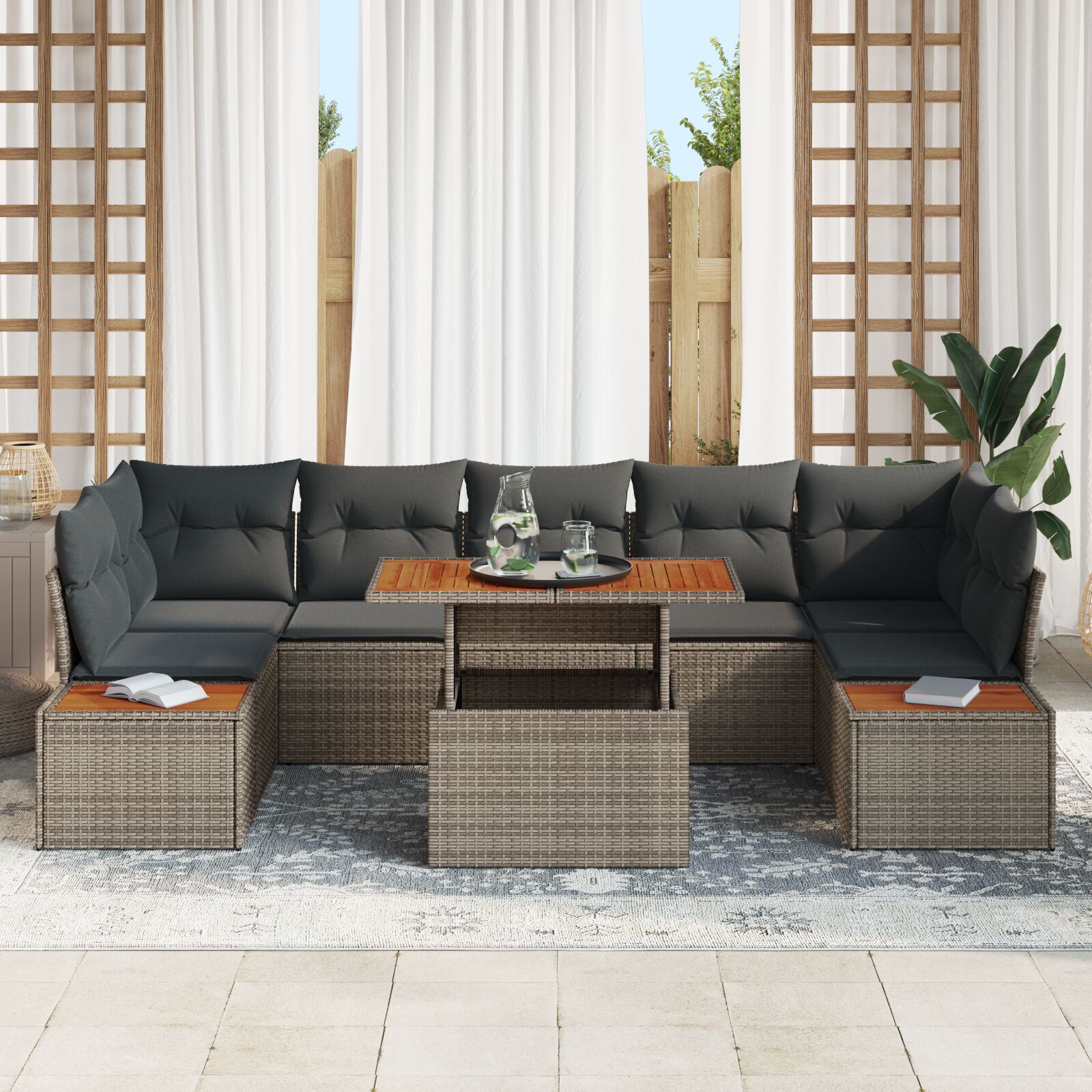 Tuin Sofa Set Set Van 8 Grijs Poly Rattan Tuin Eetset