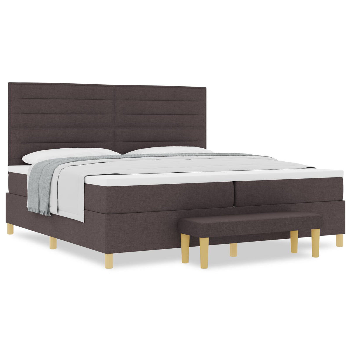 Boxspring Bed Met Matras & Bank Stof Donkerbruin 200 x 200 cm Lijnen ontwerp