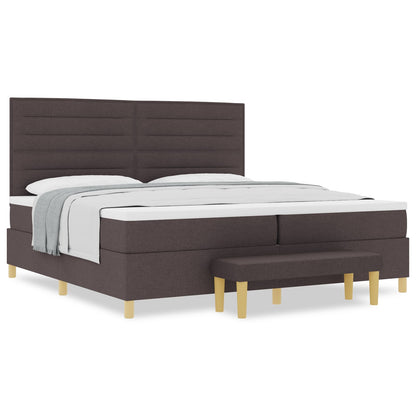 Boxspring Bed Met Matras & Bank Stof Donkerbruin 200 x 200 cm Lijnen ontwerp