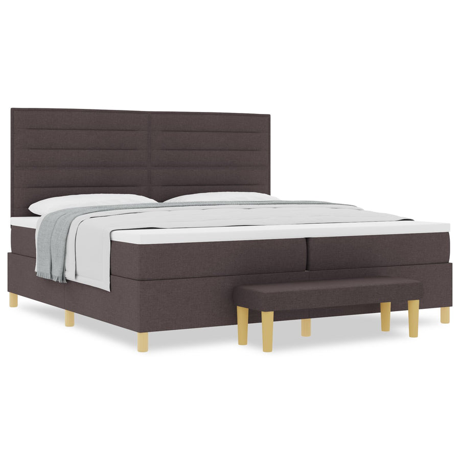 Boxspring Bed Met Matras & Bank Stof Donkerbruin 200 x 200 cm Lijnen ontwerp