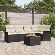 Garden Bench Set with Cushion 6 pcs Black poly rattan