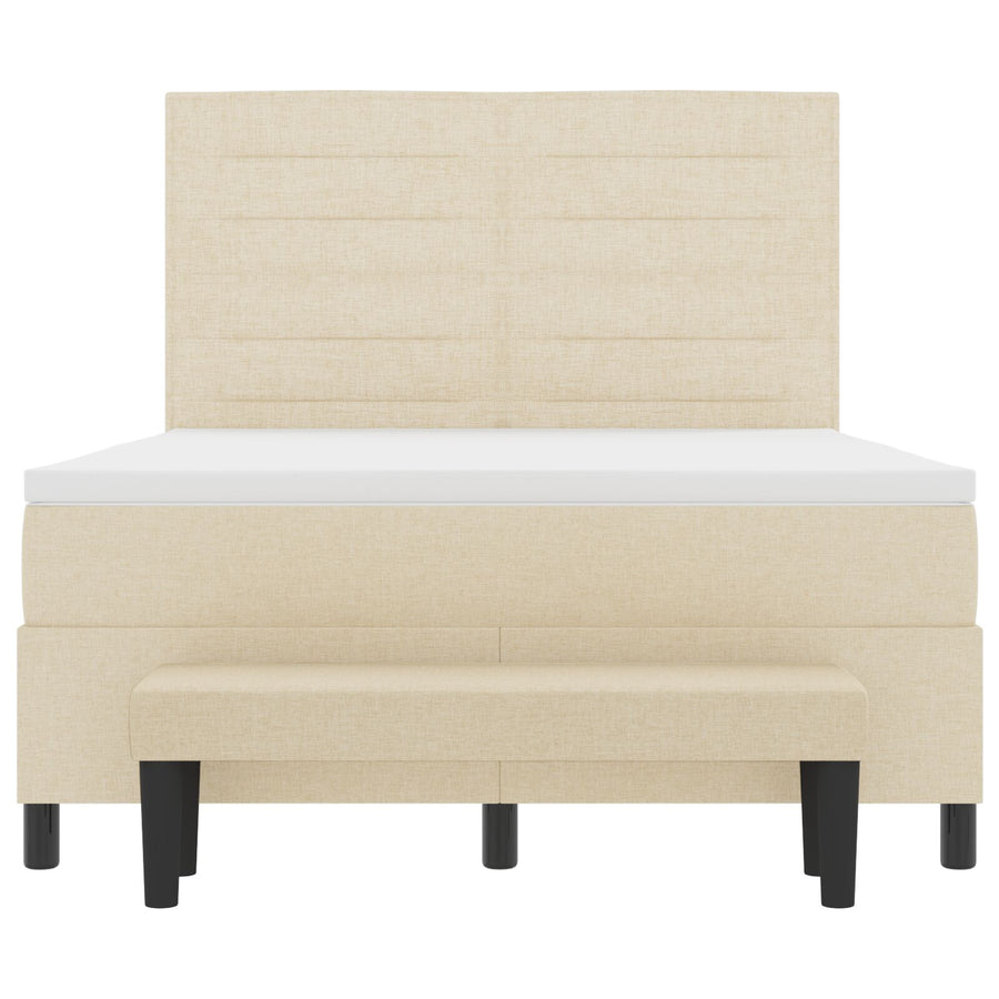 Boxspring Bed Met Matras & Bank Stof Crème 140 x 200 cm Lijnen ontwerp