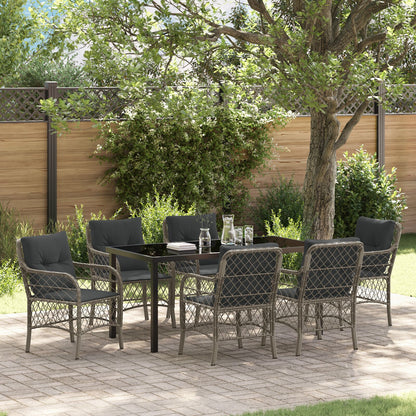 7-Delige Tuin Eetset Met Kussens Grijze Poly Rattan
