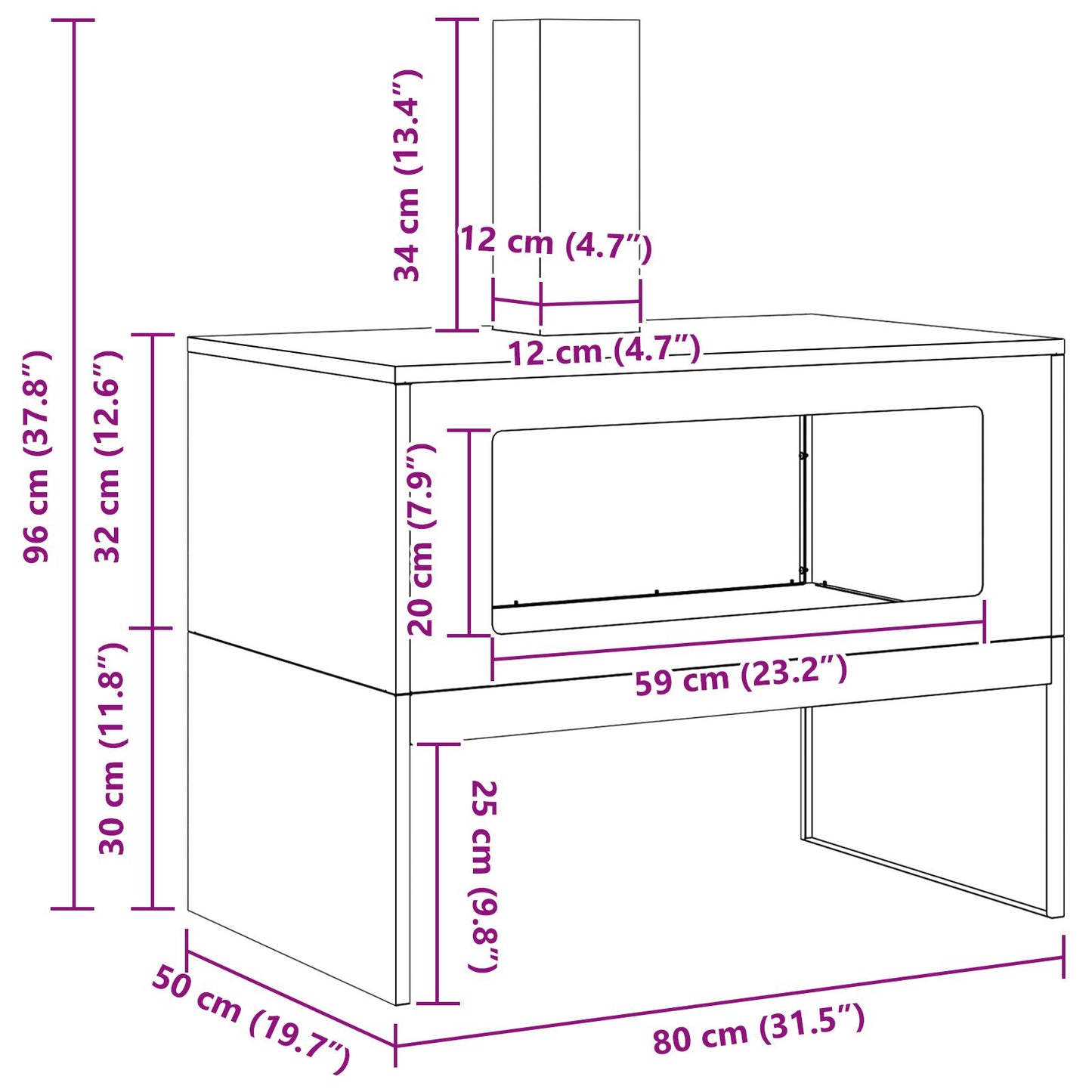 Vuurkorf Met Schoorsteen Verweerd Staal 80 x 50 x 96 cm Verweerd staal/Bruin