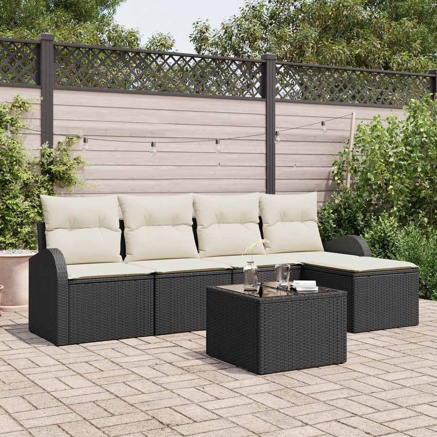 5-Delige Tuin Sofa Set Met Kussens Bruin Poly Rattan